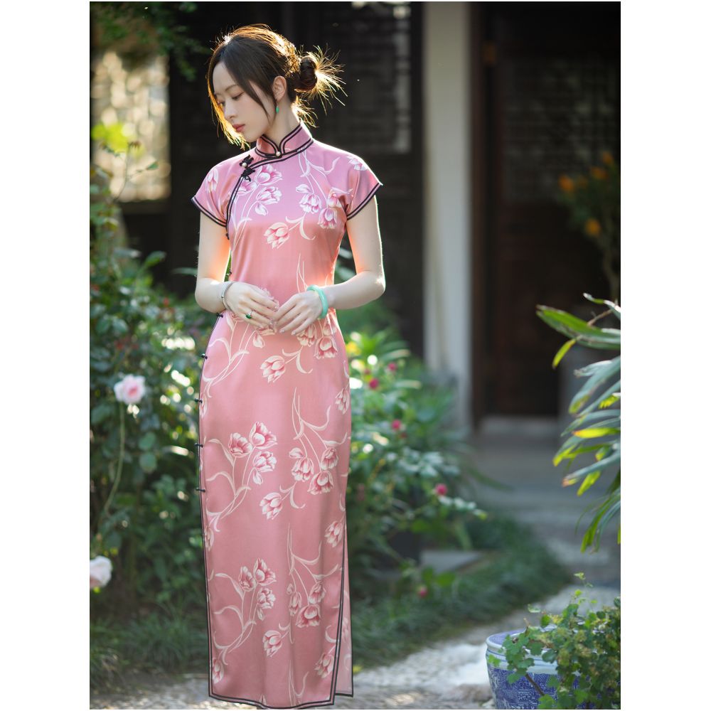 Yuxiang Qianmo One City Wind Fabric Summer style silk retro Republican style printed short sleeved full open cheongsam daily image 0