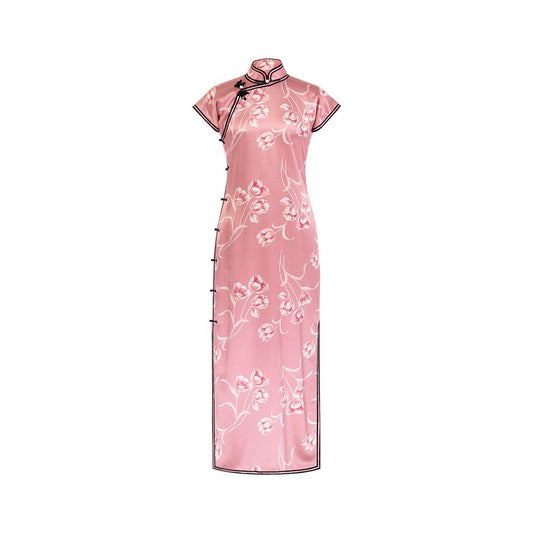 Asaya1286 -  Silk Retro Republic Style Short Sleeve One Piece Full Open Cheongsam Women