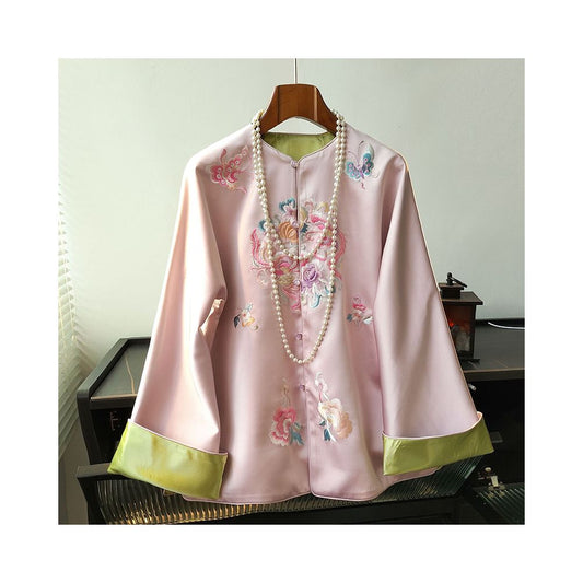 Asaya1234 -  loose coat acetate satin reversible top