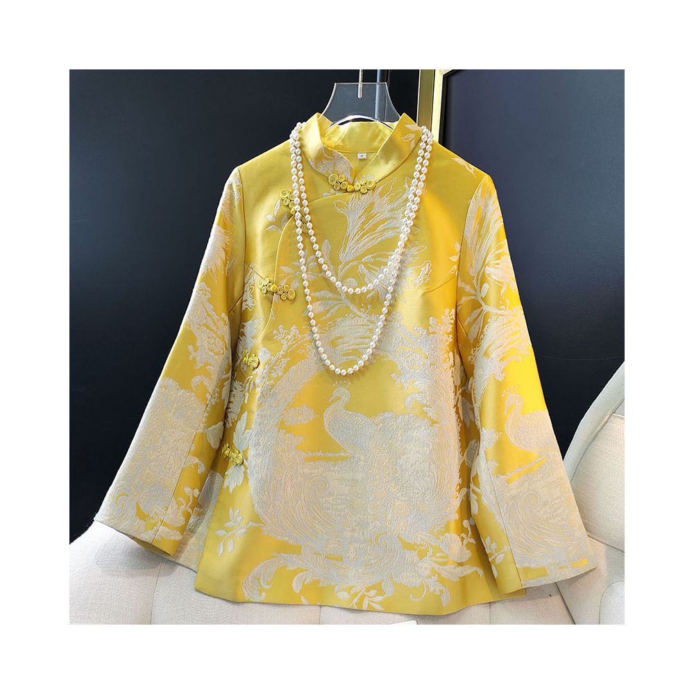 Retro button cheongsam top with a female design sense niche fashion age reduction and improved Chinese style slanted collar jacquard woven brocade jacket image 12