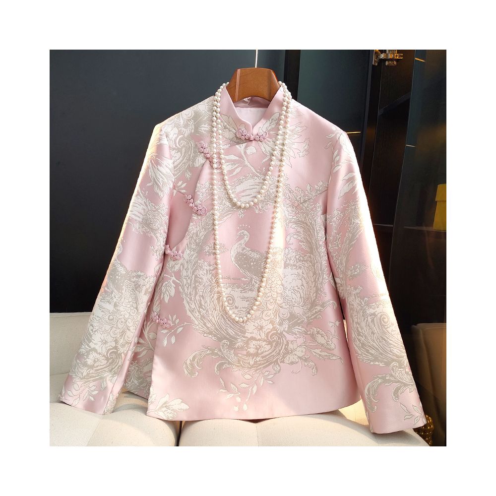 Retro button cheongsam top with a female design sense niche fashion age reduction and improved Chinese style slanted collar jacquard woven brocade jacket image 17