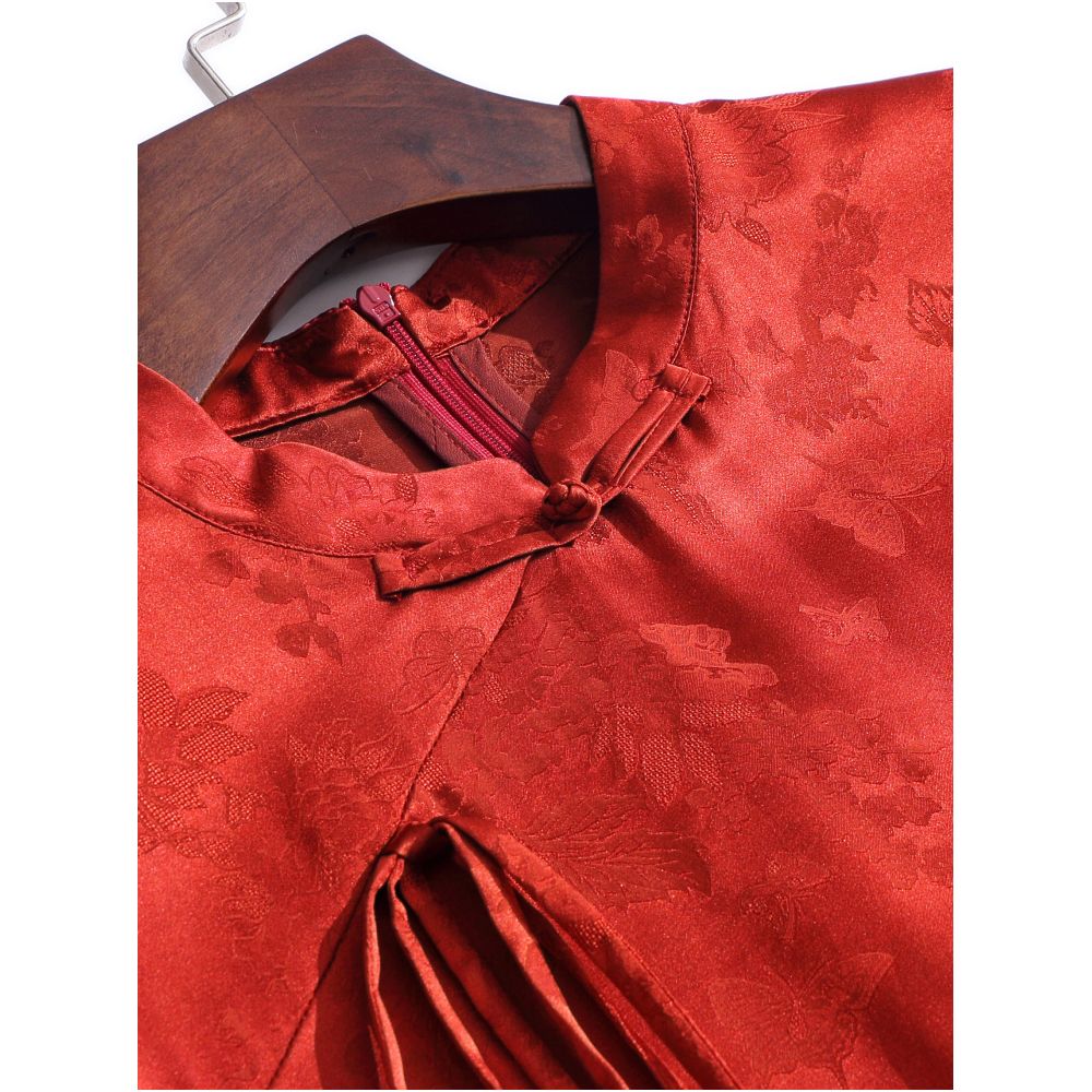 Mom s dress wedding banquet mother in law s dress new style summer wedding high end silk mulberry silk red cheongsam dress image 4