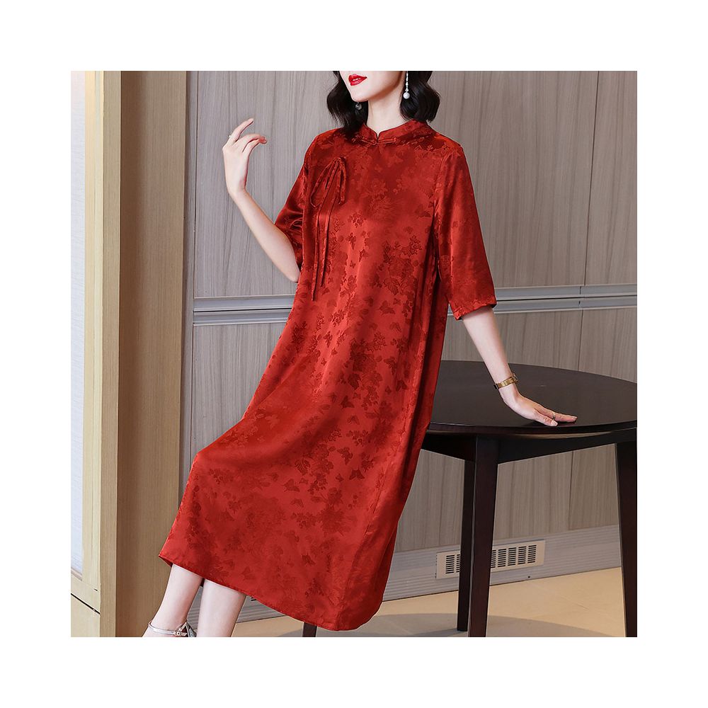 Mom s dress wedding banquet mother in law s dress new style summer wedding high end silk mulberry silk red cheongsam dress image 12