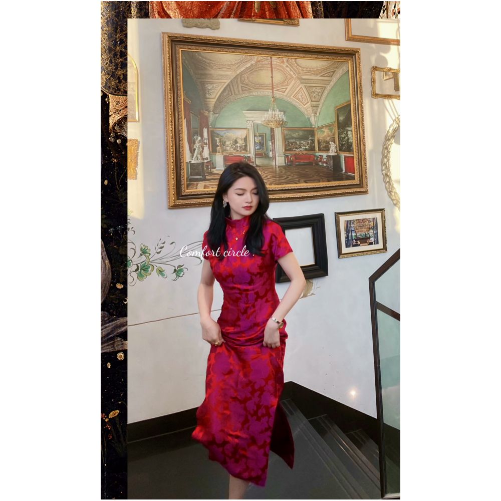 Wonderful new Chinese style love jincui silk jacquard rose red brocade improved cheongsam wedding toast dress image 11