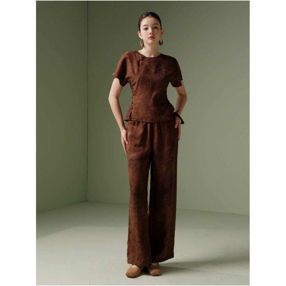 100 mulberry silk dragon patterned Xiangyun yarn Reversible straight leg pants and Chinese style top image 8