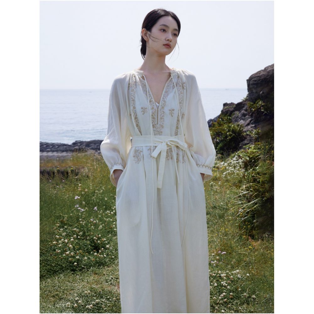Lyocell Ramie Stir Frying Craft French Nostalgic Embroidery Two Wear Dress image 1