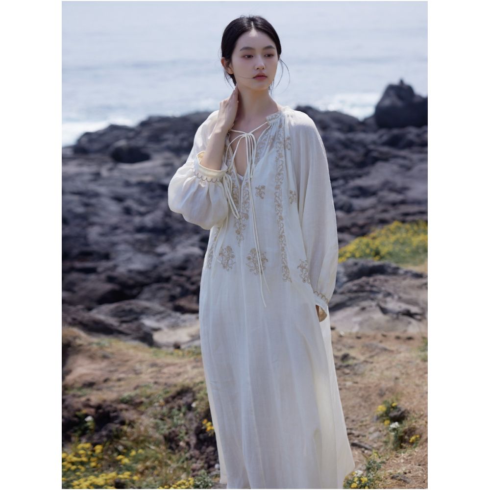 Lyocell Ramie Stir Frying Craft French Nostalgic Embroidery Two Wear Dress image 2