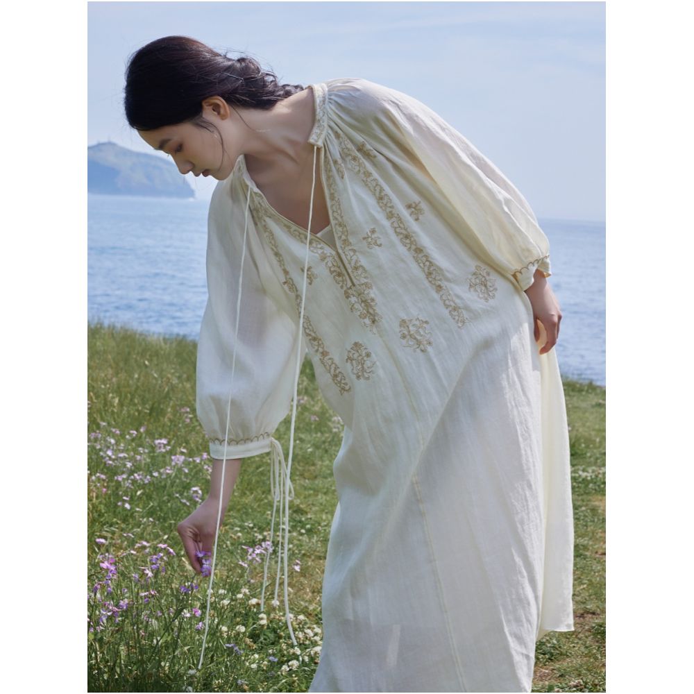 Lyocell Ramie Stir Frying Craft French Nostalgic Embroidery Two Wear Dress image 3