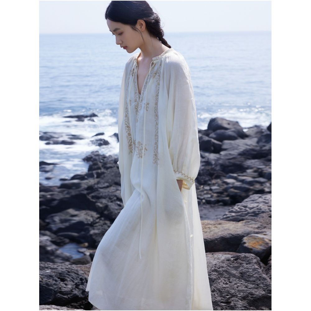 Lyocell Ramie Stir Frying Craft French Nostalgic Embroidery Two Wear Dress image 5