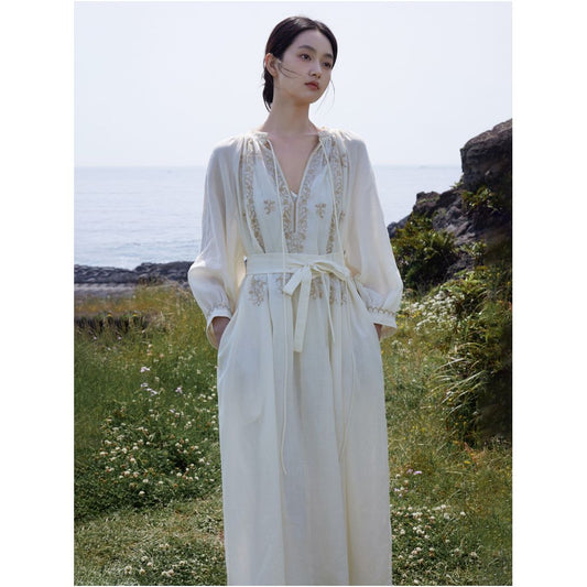 ASAYA4807 – Ethereal Seaside Embroidered Dress 🌿🌊✨
