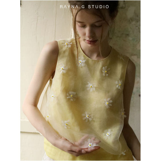 ASAYA4828 – Daisy Whisper Organza Top 🌼🍋