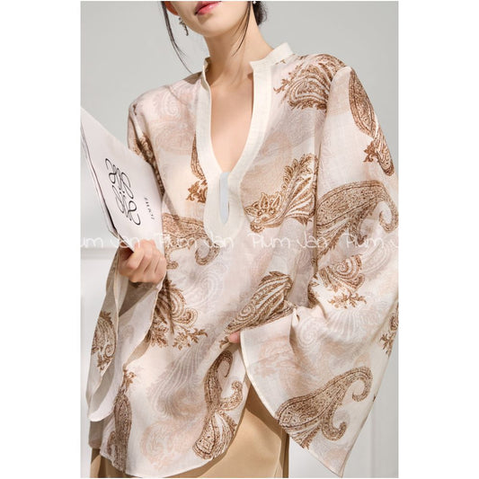 ASAYA4836 – Bohemian Breeze Paisley Blouse 🤎🌿