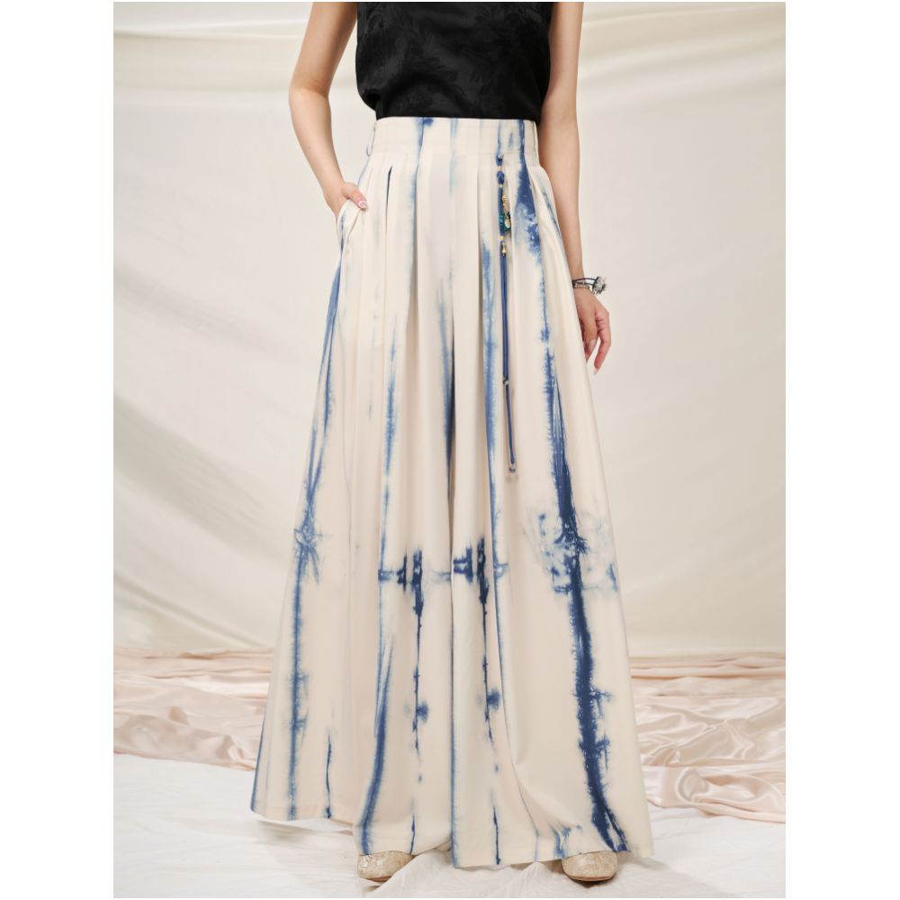 Anytime anywhere grab the new Chinese tie dye high waisted wide leg casual pants Chinese style long pants women s 2025 summer new style image 2