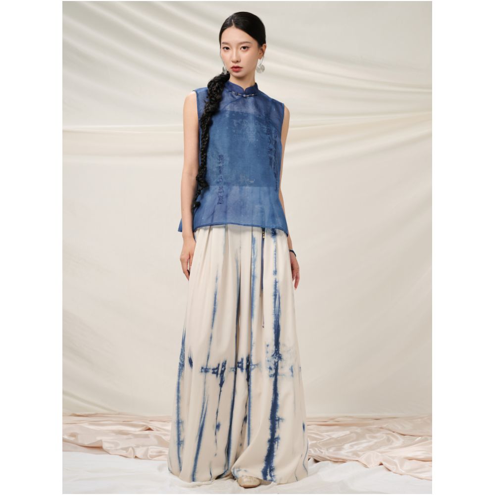Anytime anywhere grab the new Chinese tie dye high waisted wide leg casual pants Chinese style long pants women s 2025 summer new style image 4