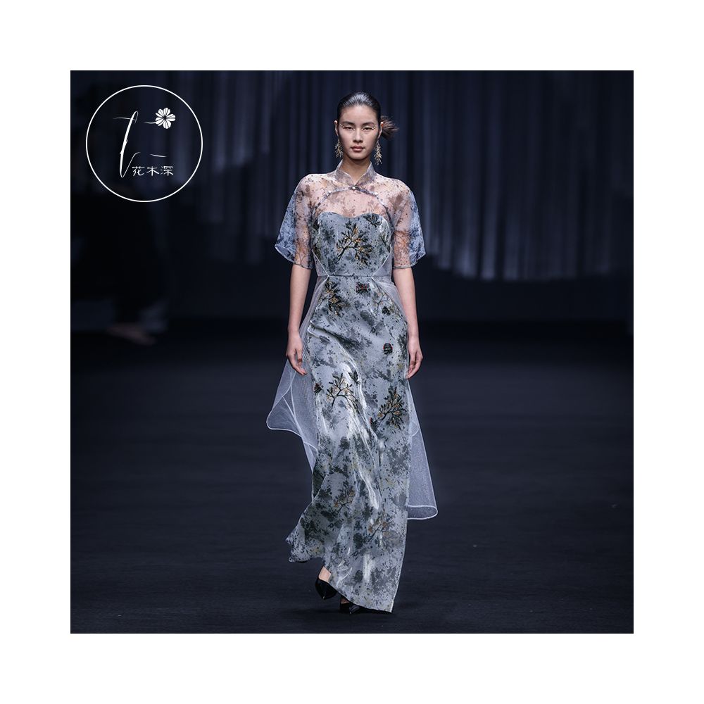 Shanghai Fashion Week Flower and Tree Deep Handmade Three Dimensional Pearl Embroidery Chinese Style Qipao Women s High Luxury Dress Star Same Style image 2