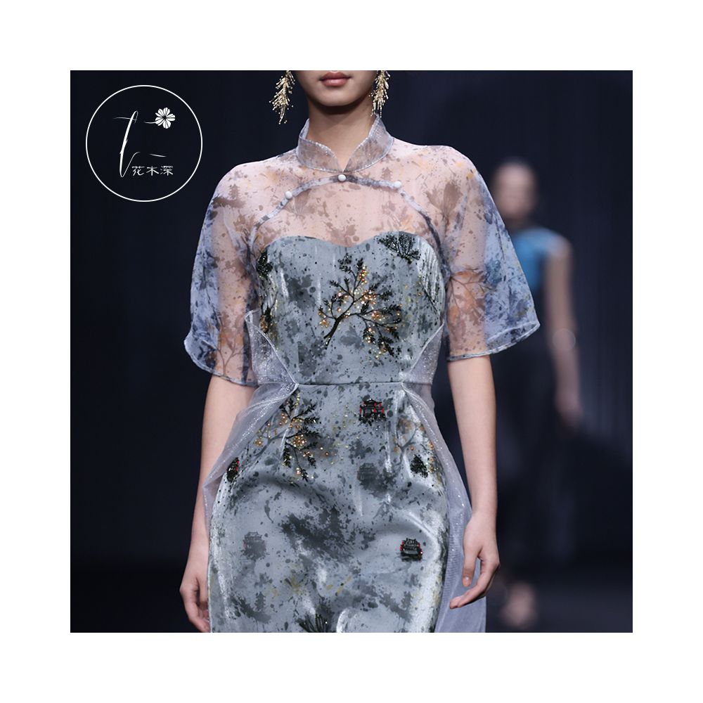 Shanghai Fashion Week Flower and Tree Deep Handmade Three Dimensional Pearl Embroidery Chinese Style Qipao Women s High Luxury Dress Star Same Style image 3