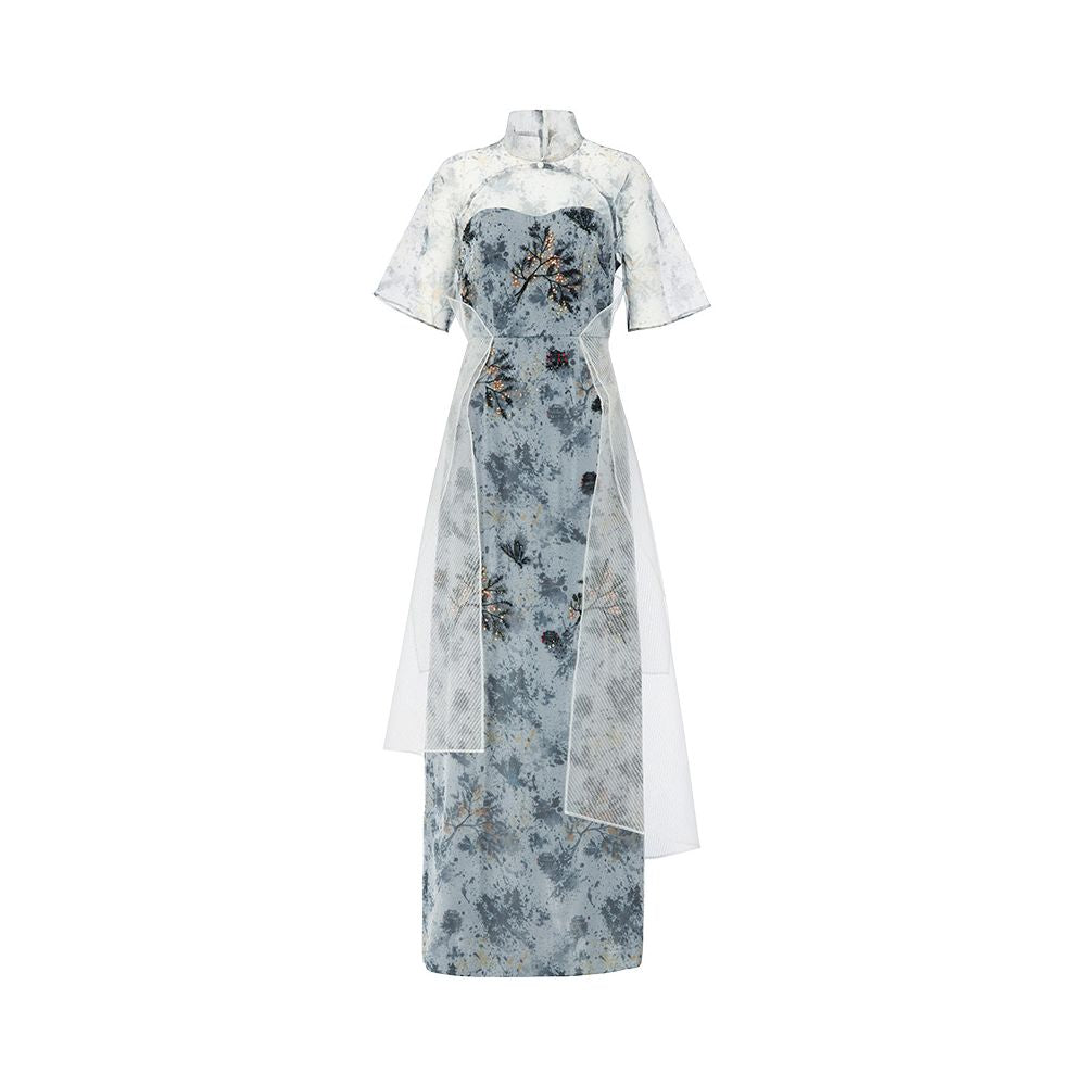 Shanghai Fashion Week Flower and Tree Deep Handmade Three Dimensional Pearl Embroidery Chinese Style Qipao Women s High Luxury Dress Star Same Style image 8