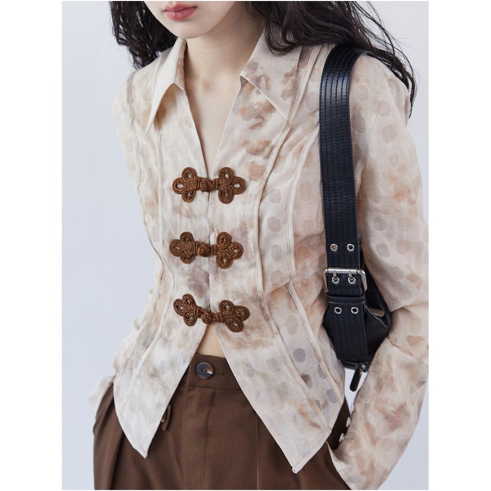 Original New Chinese Tie Dyeing Shirt for Women s Autumn Design Maillard Pan Button Slimming Shirt image 11