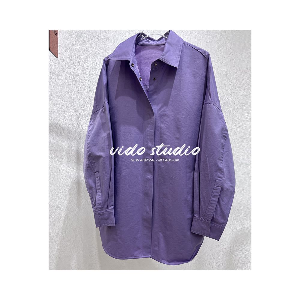 Asaya1079 - Shen Mengchen s same pink long sleeved shirt for women with a niche design loose and lazy silhouette top thin jacket for spring and autumn