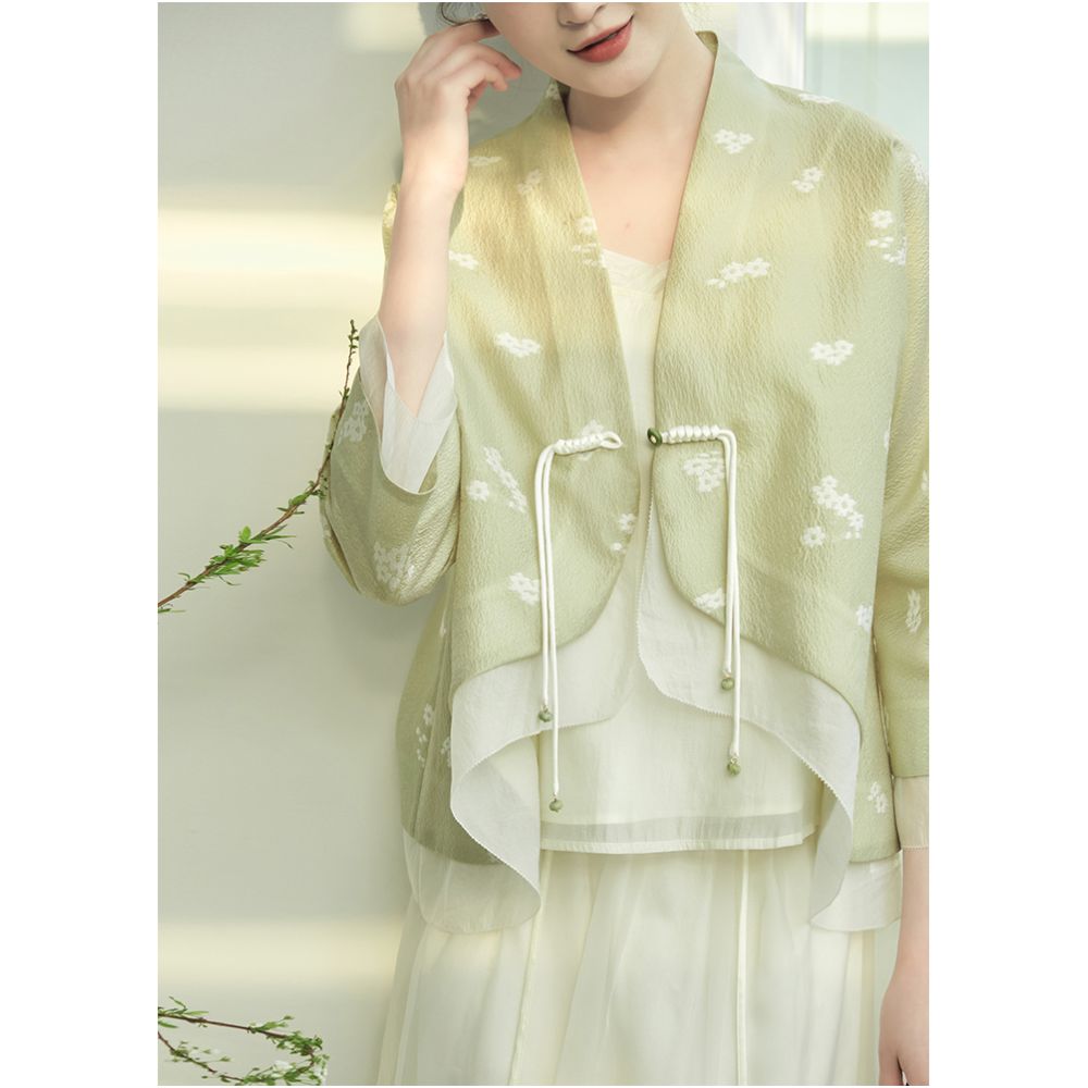 Mountain Colored Spring and Summer New Chinese Women s Clothing Improvement Hanfu Double breasted Jacquard National Style Coat Zen Tea Clothing Plate Button Top image 4