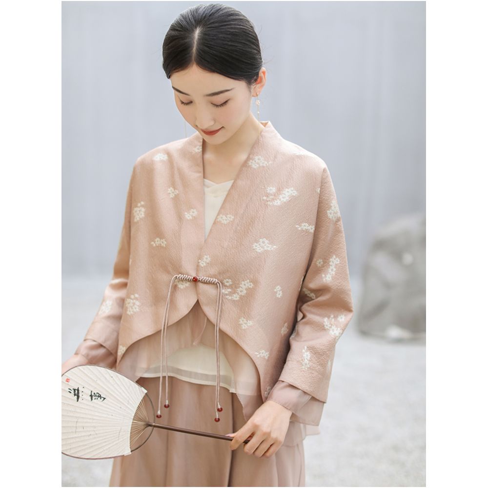Mountain Colored Spring and Summer New Chinese Women s Clothing Improvement Hanfu Double breasted Jacquard National Style Coat Zen Tea Clothing Plate Button Top image 36