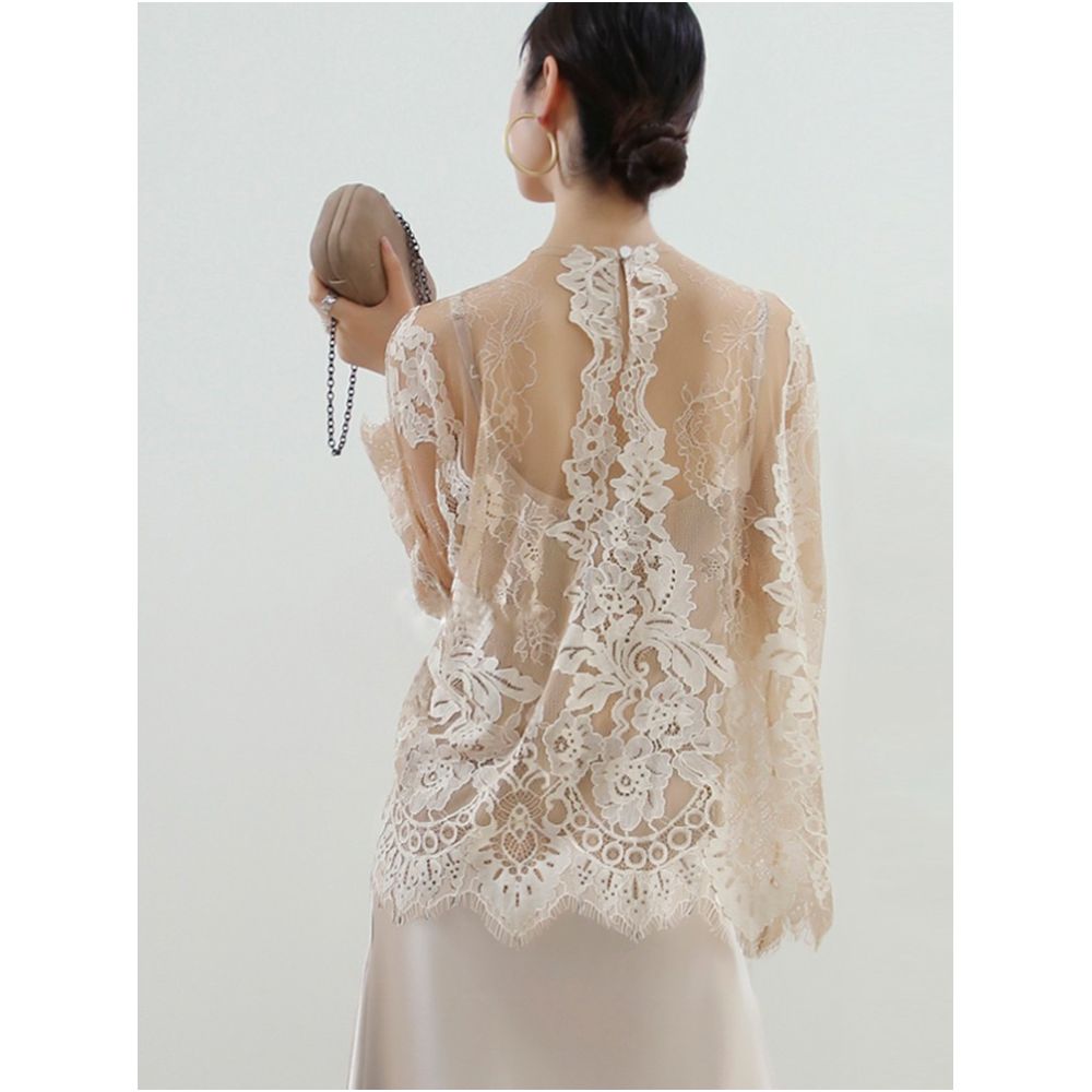 VB Homemade Authentic Lace Hoodie Bottom Shirt Sunscreen Lace Top Women s Long Sleeve Hollow T shirt Sexy Interior image 0