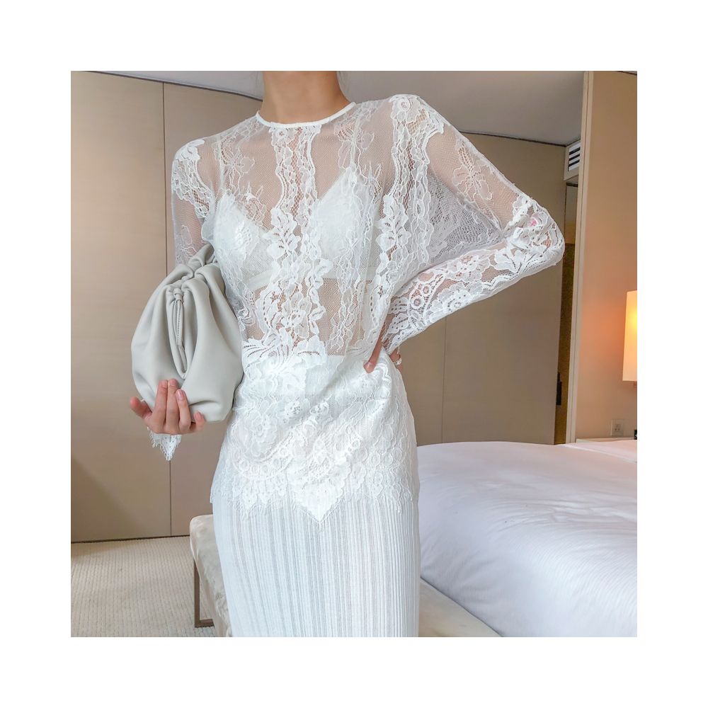 VB Homemade Authentic Lace Hoodie Bottom Shirt Sunscreen Lace Top Women s Long Sleeve Hollow T shirt Sexy Interior image 9