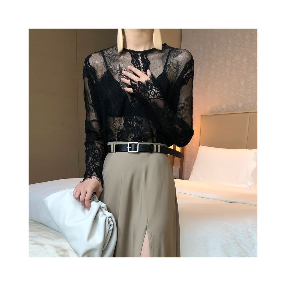 Asaya1062 - VB Homemade Authentic Lace Hoodie Bottom Shirt Sunscreen Lace Top Women s Long Sleeve Hollow T shirt Sexy Interior