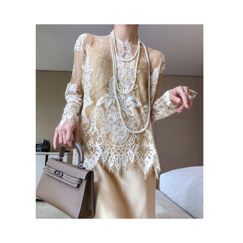 VB Homemade Authentic Lace Hoodie Bottom Shirt Sunscreen Lace Top Women s Long Sleeve Hollow T shirt Sexy Interior image 23