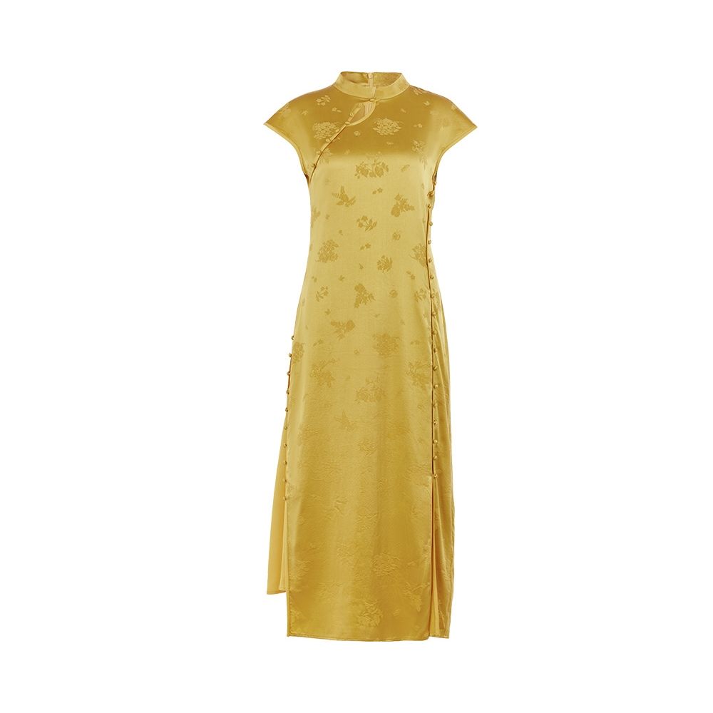 Spring Festival Gala Same Store Republic of China Style Reproduction Ancient Method Flat Cut Cheongsam Flower and Tree Deep Silk Chinese Dress image 6