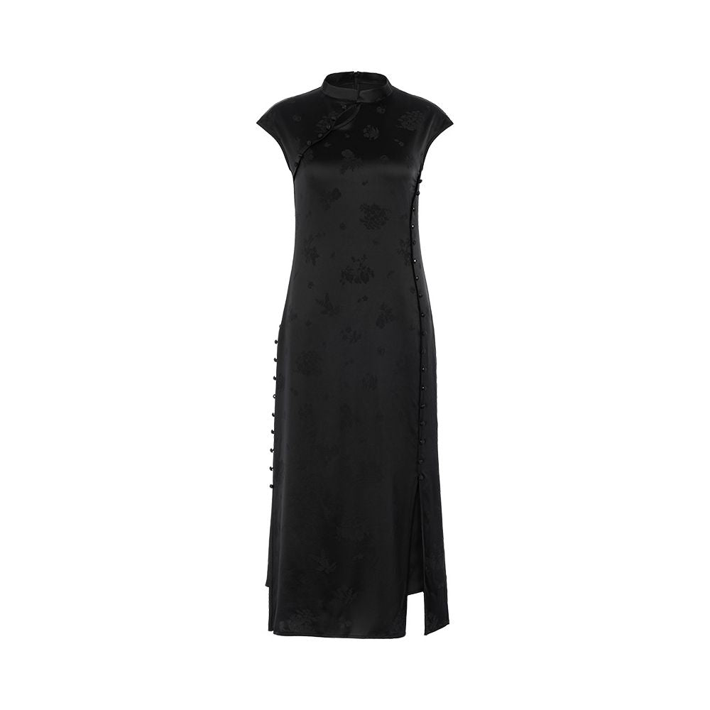 Spring Festival Gala Same Store Republic of China Style Reproduction Ancient Method Flat Cut Cheongsam Flower and Tree Deep Silk Chinese Dress image 54