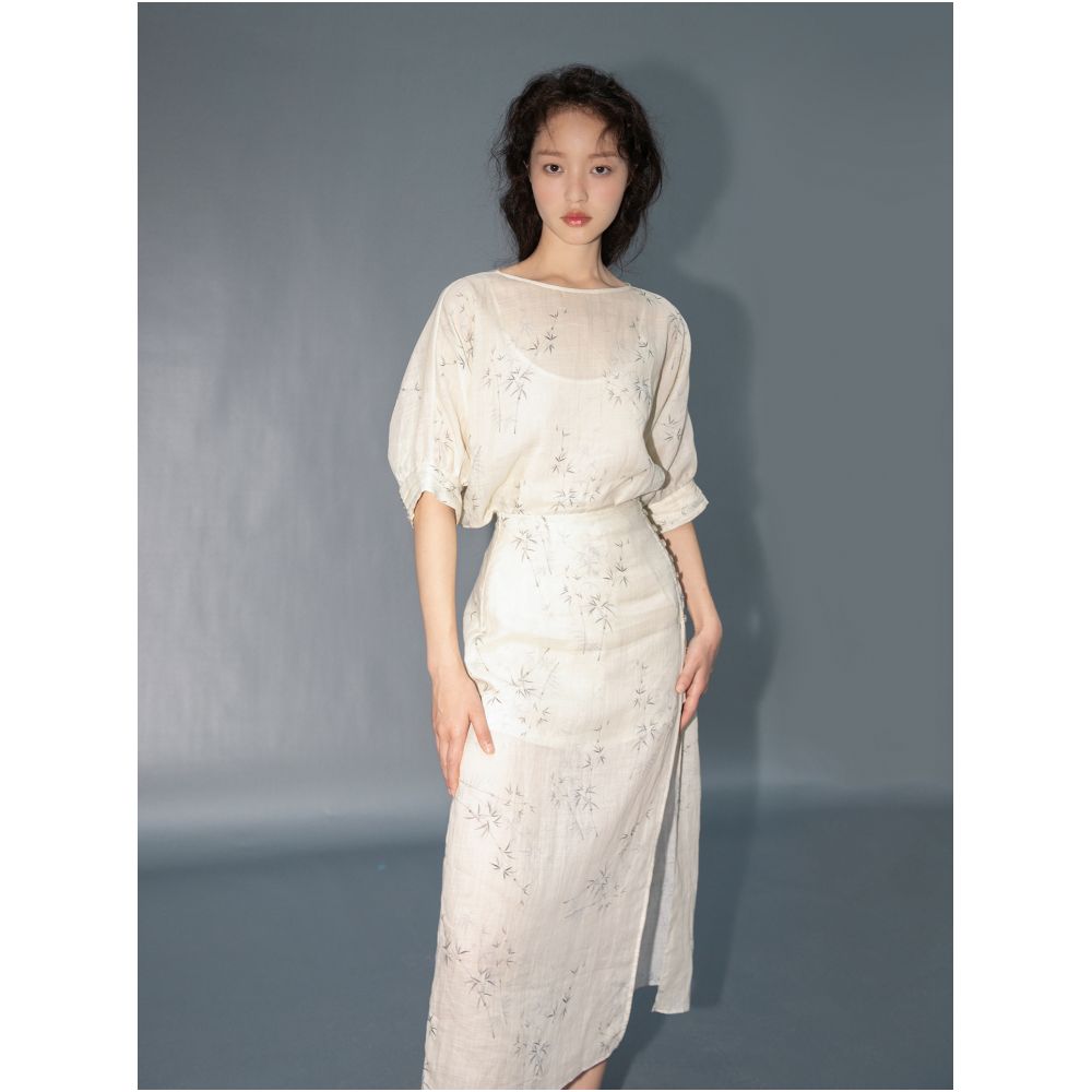 100 Thread Ramie Fried Dough Twists Pattern Slim Covering Meat Fashion Set Port Style Loose Top Women Skirt Summer image 10