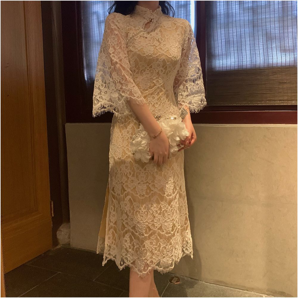 Lujin Homemade Furong Makeup Spring and Autumn Improved Edition Retro Republic of China Elegant Lace Style Cheongsam Girl image 4