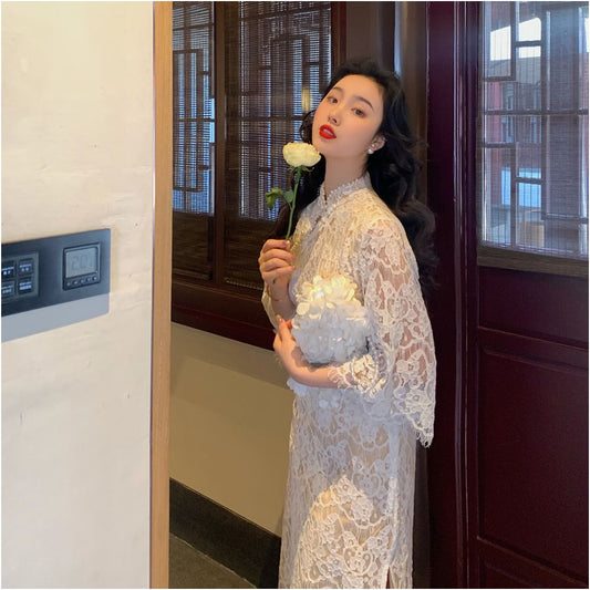 Asaya983 - Lujin Homemade Furong Makeup Spring and Autumn Improved Edition Retro Republic of China Elegant Lace Style Cheongsam Girl