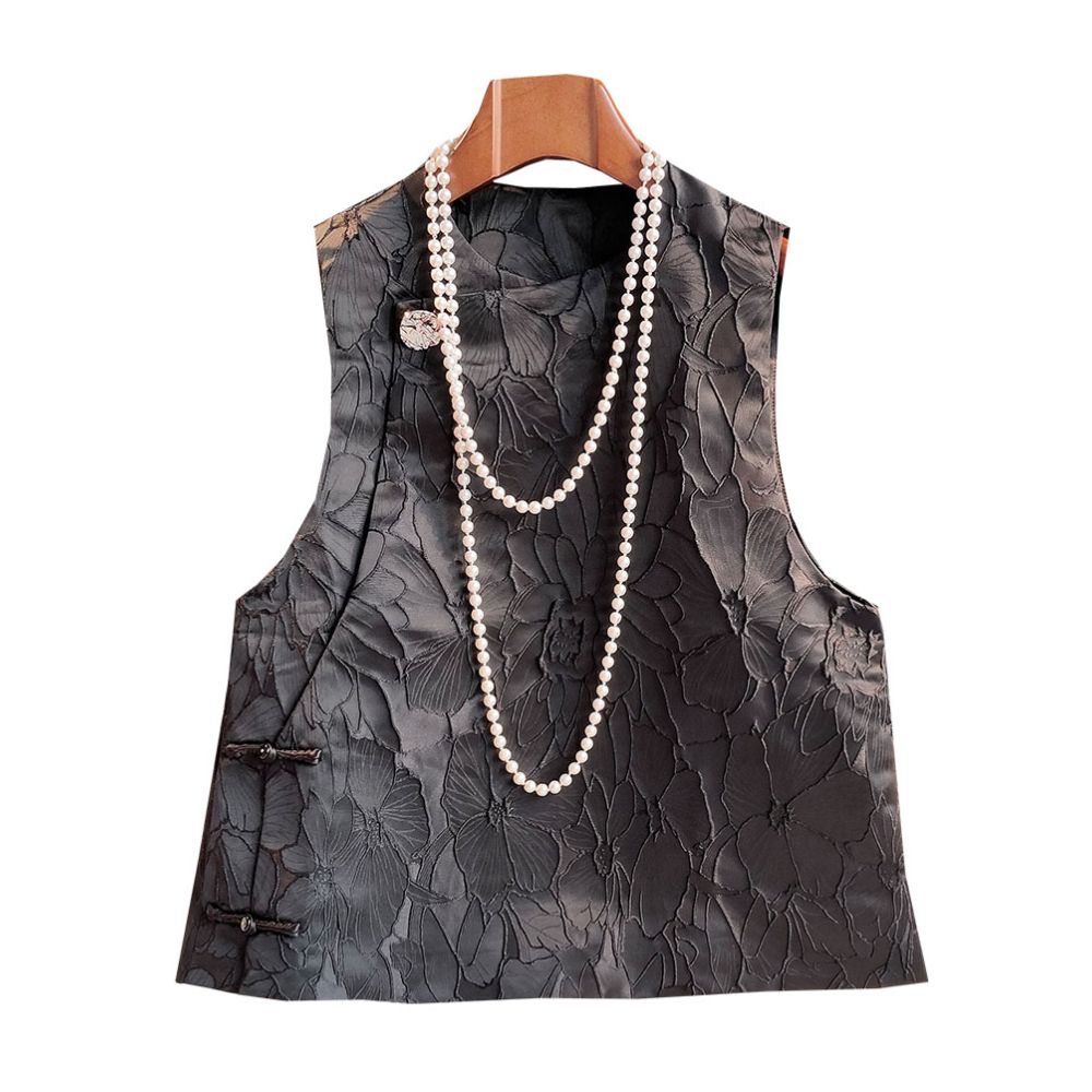 Black high end relief jacquard vest vest vest vest women s autumn outfit new and improved Chinese style round neck and Chinese style camisole top image 5