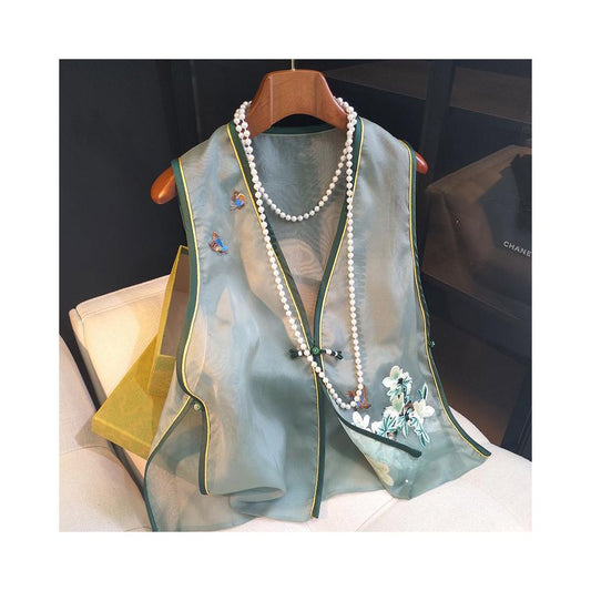 Asaya954 - New Chinese style buckle vest top for women in autumn 2025 retro style improved embroidery sleeveless temperament worn with a vest