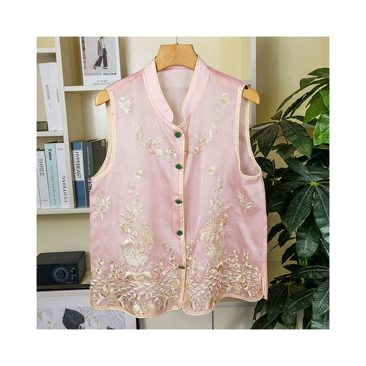 Asaya952 - Chinese-style disc buckle jacquard silk vest