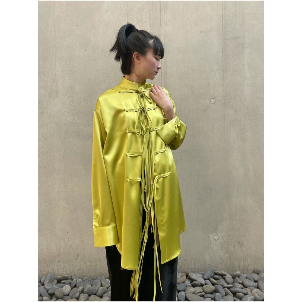 Ilikeitomouch original design new Chinese style improved lace up green satin green shirt image 1