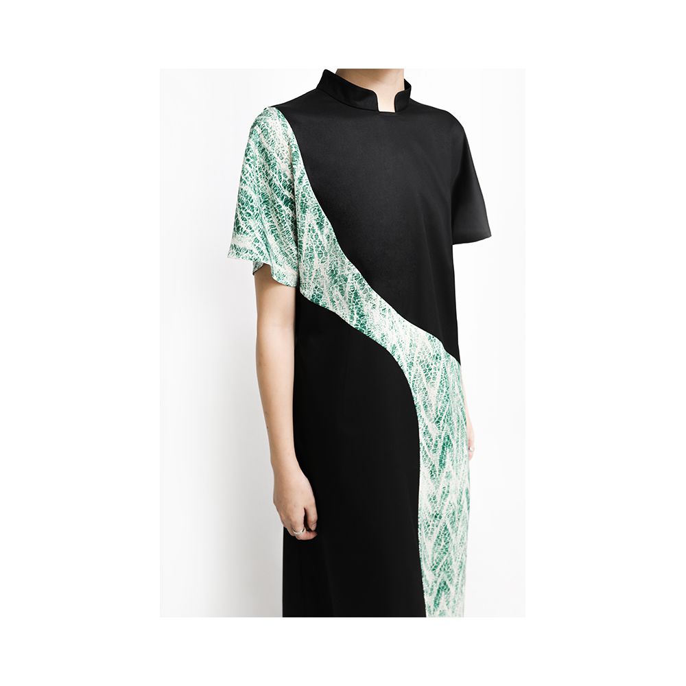 APOZi Tai Chi Series New Chinese Splicing Dress Women s Loose Waist Stand up Collar Cheongsam Skirt Summer New Long Dress image 2