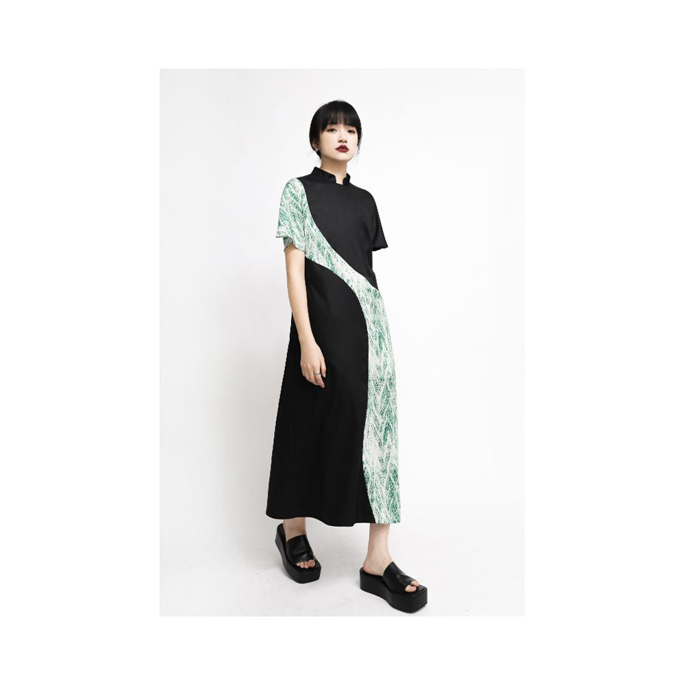 APOZi Tai Chi Series New Chinese Splicing Dress Women s Loose Waist Stand up Collar Cheongsam Skirt Summer New Long Dress image 3