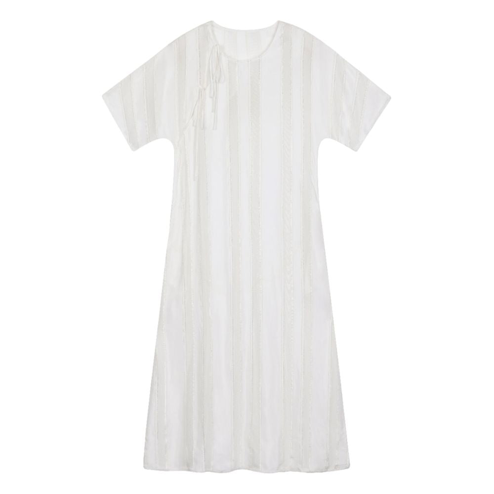 PaleBlueDot Blue Dot Original Designer White Striped Hollow Oblique Front Improved Cheongsam Dress image 5