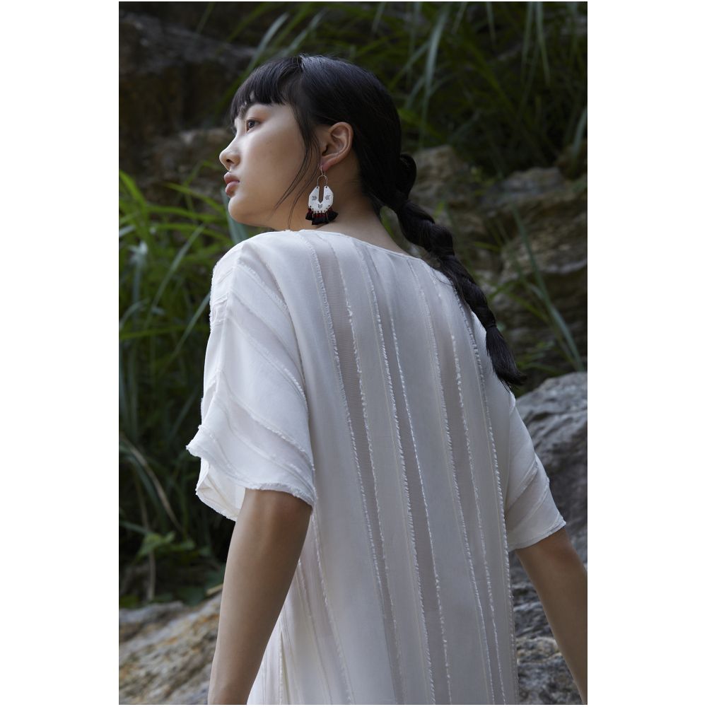 PaleBlueDot Blue Dot Original Designer White Striped Hollow Oblique Front Improved Cheongsam Dress image 8