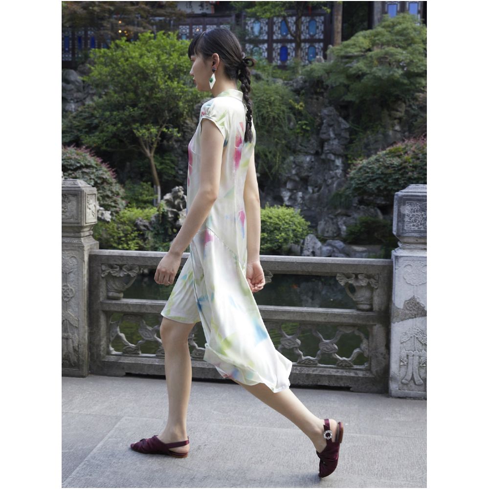 PaleBlueDot Summer Fashionable Blended Pattern Lotus Leaf Edge Improved Chinese Cheongsam Dress image 2