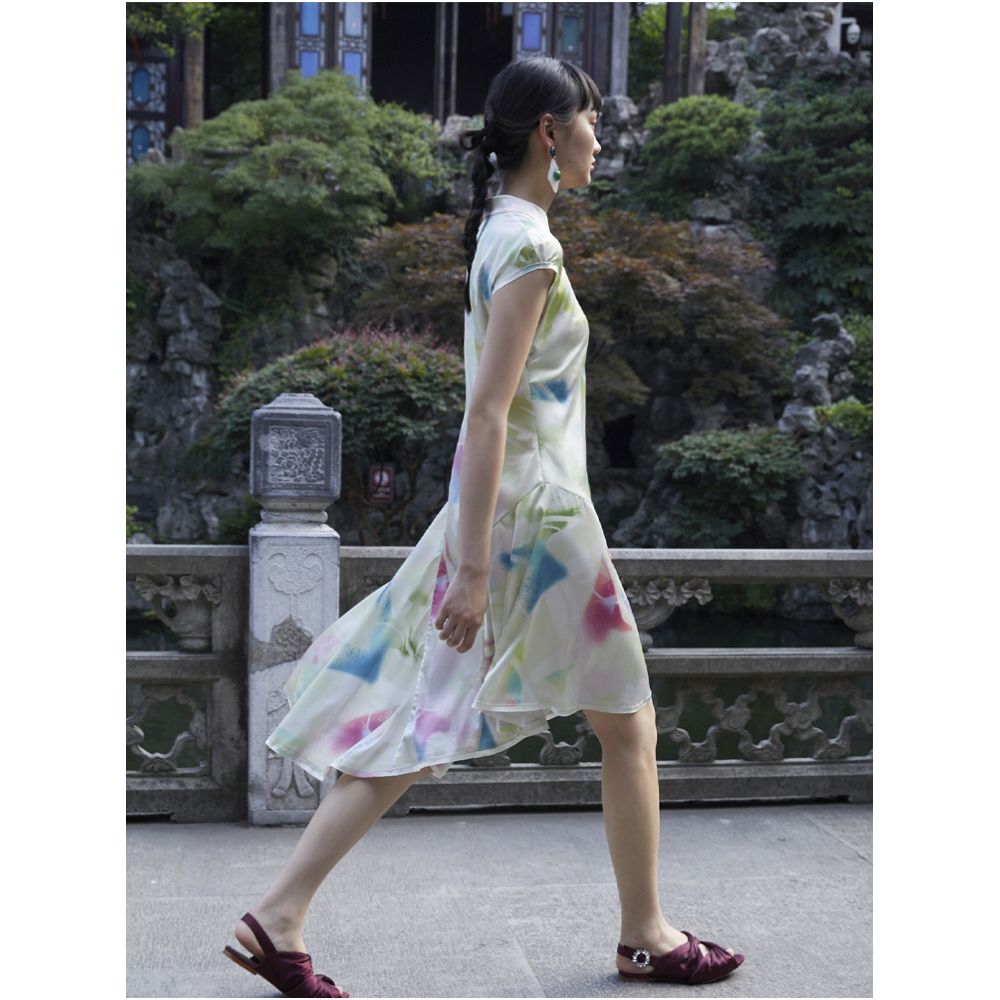 PaleBlueDot Summer Fashionable Blended Pattern Lotus Leaf Edge Improved Chinese Cheongsam Dress image 4