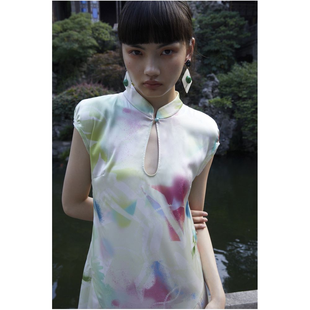 PaleBlueDot Summer Fashionable Blended Pattern Lotus Leaf Edge Improved Chinese Cheongsam Dress image 9