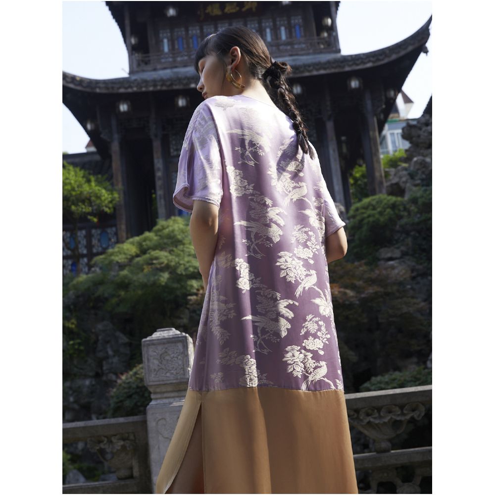 PaleBlueDot Original Designer Silk Jacquard Splicing New Chinese Improved Cheongsam Dress image 3