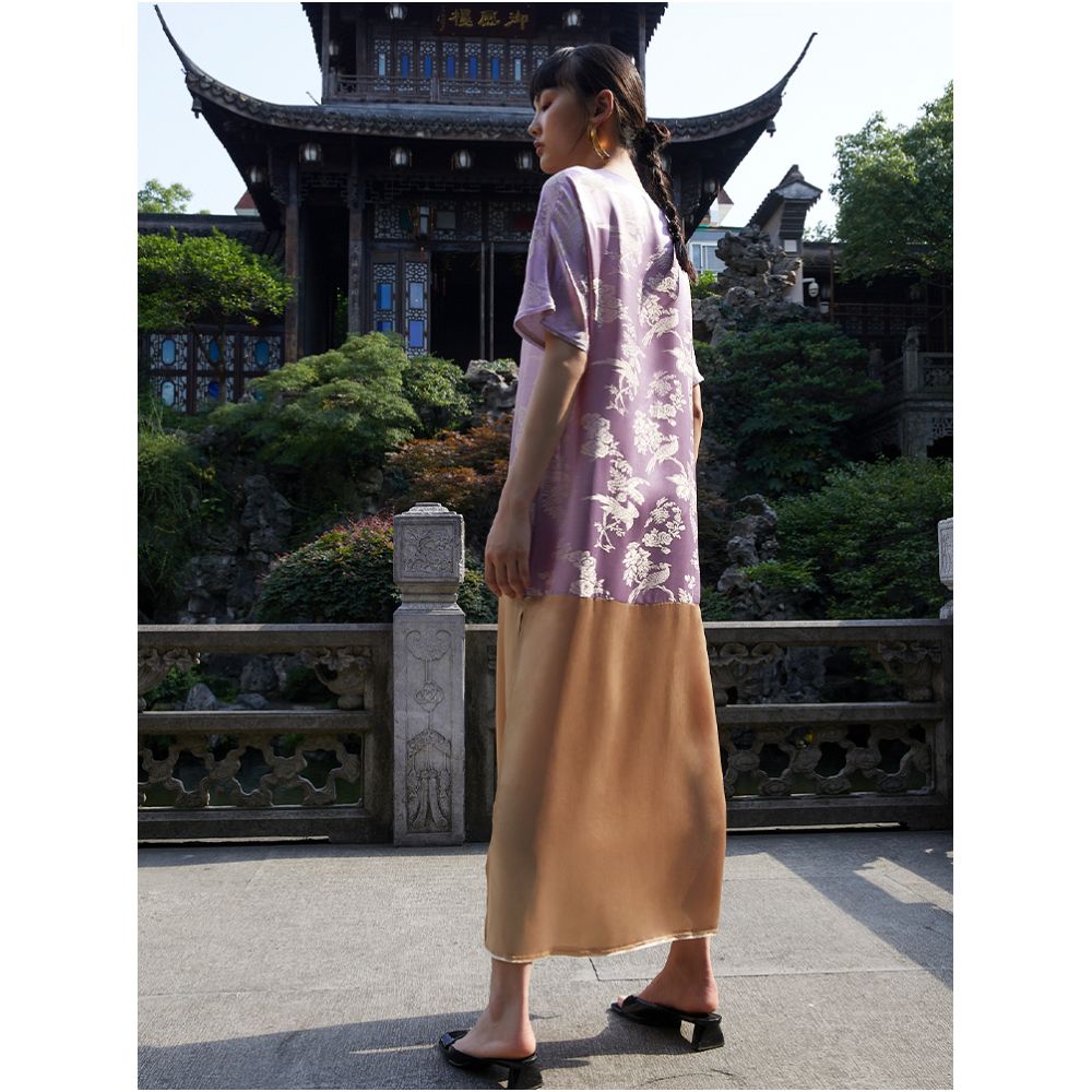 PaleBlueDot Original Designer Silk Jacquard Splicing New Chinese Improved Cheongsam Dress image 4