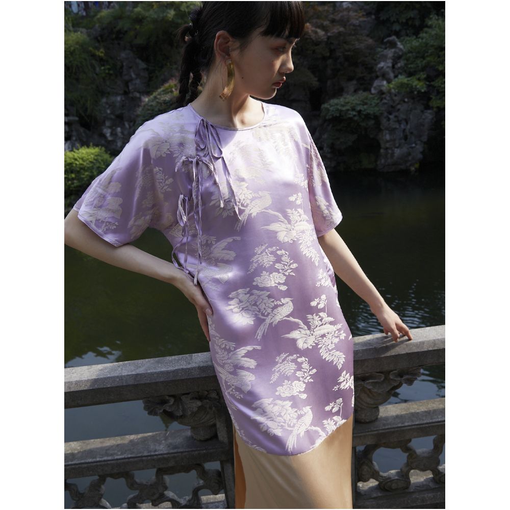 PaleBlueDot Original Designer Silk Jacquard Splicing New Chinese Improved Cheongsam Dress image 6