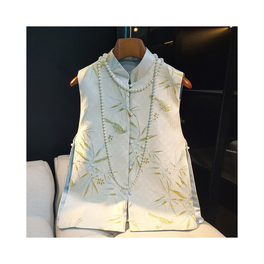 Asaya927 - Retro Jacquard Brocade Chinese Style Vest Women s Design Fashionable New Chinese Style Young Style Reduced Age Cheongsam Sleeveless Tang Costume