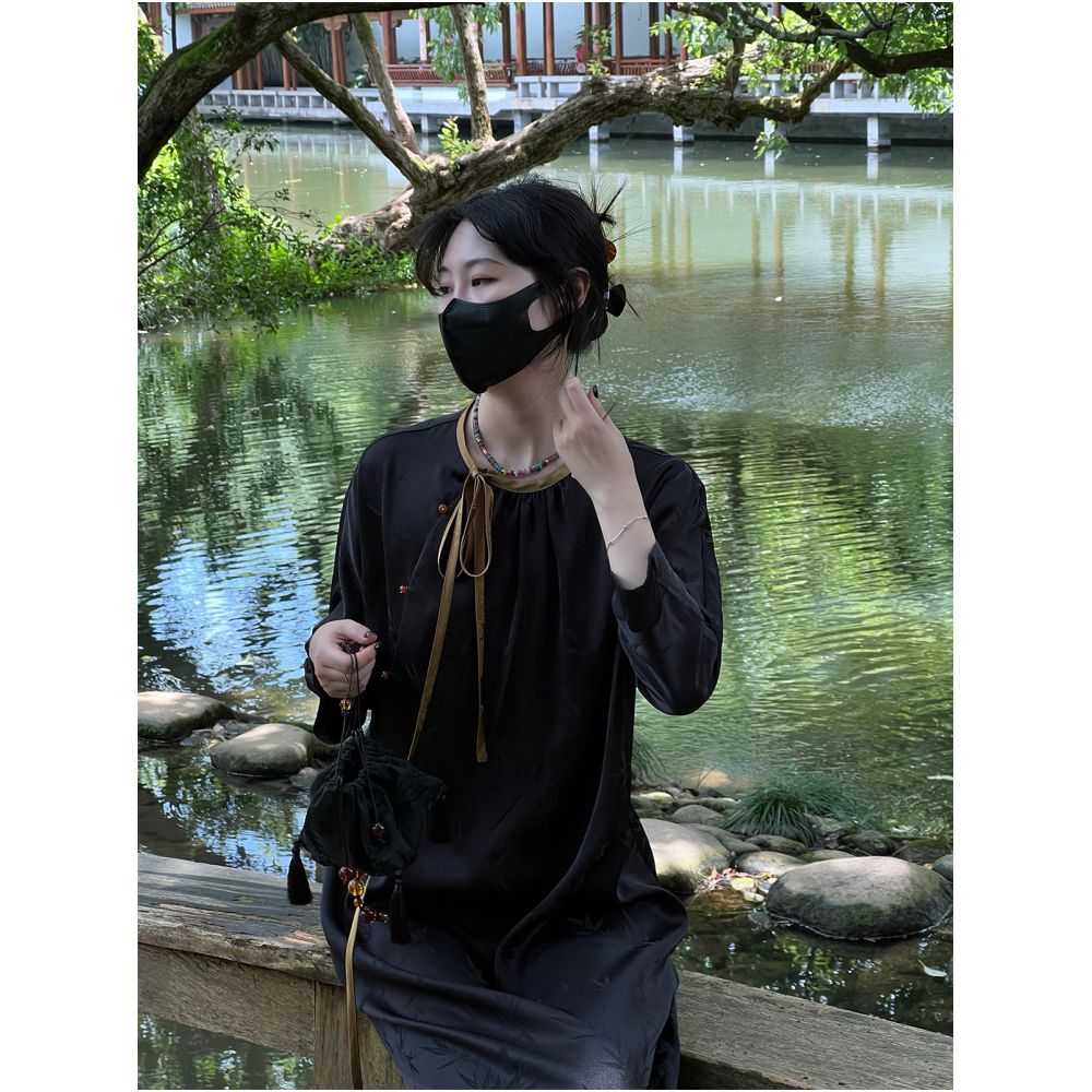 New Chinese style women s clothing daily improvement cheongsam with slanted collar and buckle light Chinese style dress women s Zen style young style girl summer image 2